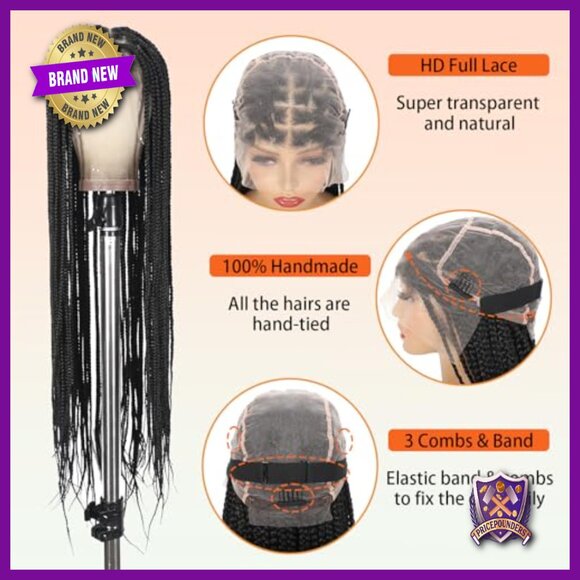 36 Inch Full Lace Knotless Braided Wig, Glueless Cap, Japanese Synthetic Fiber main image 6